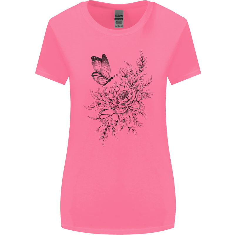 Butterfly & Flowers Womens Wider Cut T-Shirt Azalea