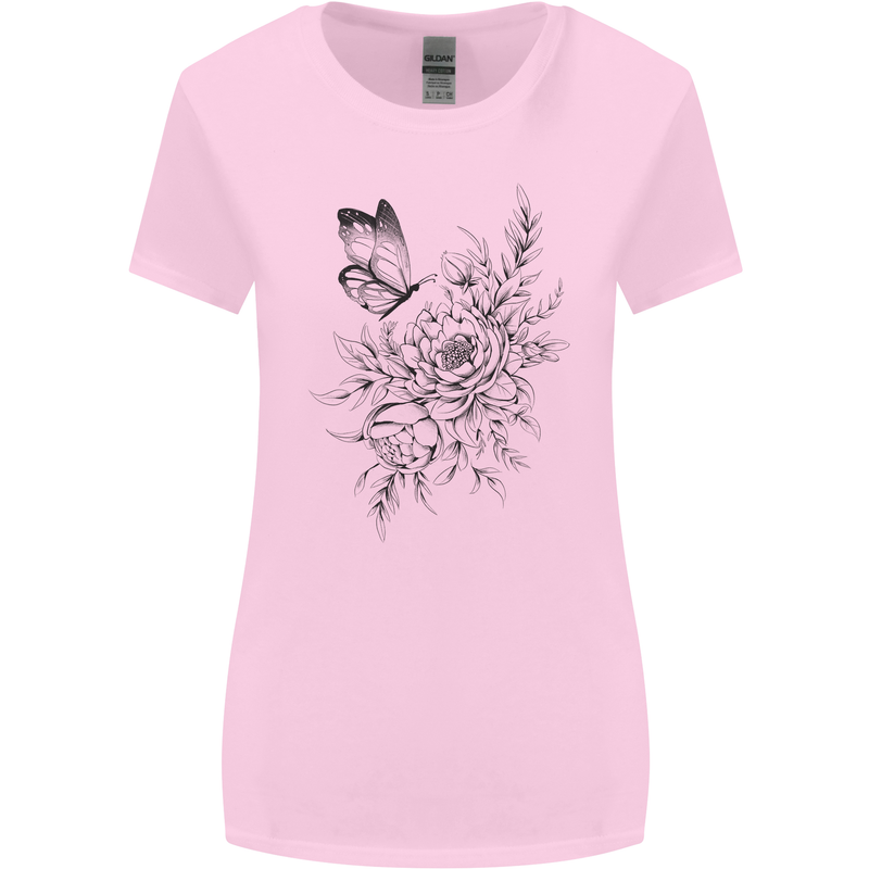 Butterfly & Flowers Womens Wider Cut T-Shirt Light Pink