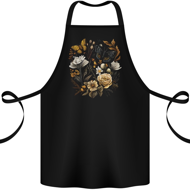 Butterfly and Flowers Nature Cotton Apron 100% Organic Black