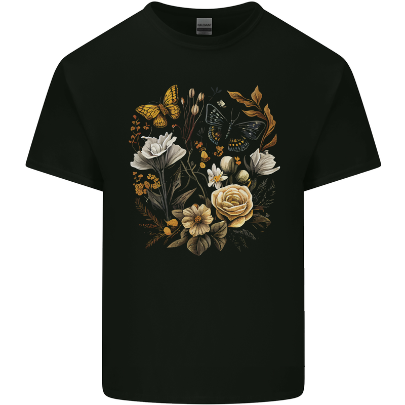 Butterfly and Flowers Nature Kids T-Shirt Childrens Black