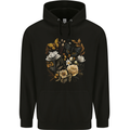 Butterfly and Flowers Nature Mens 80% Cotton Hoodie Black
