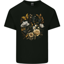 Butterfly and Flowers Nature Mens Cotton T-Shirt Tee Top Black
