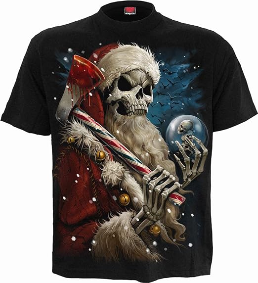 Candy Cane Santa Mens T-Shirt by Spiral Direct Christmas Skulls Xmas