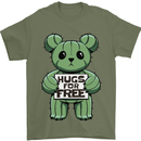 Cactus Bear Funny Hugs for Free Mens T-Shirt 100% Cotton Military Green