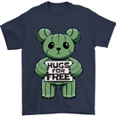 Cactus Bear Funny Hugs for Free Mens T-Shirt 100% Cotton Navy Blue