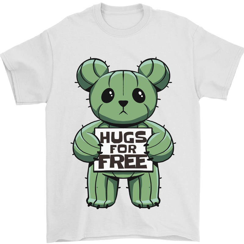 Cactus Bear Funny Hugs for Free Mens T-Shirt 100% Cotton White