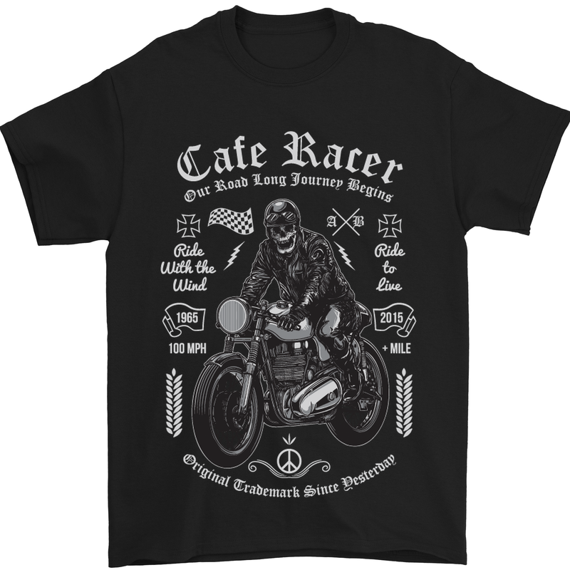 a black t - shirt with a skeleton riding a motorcycle