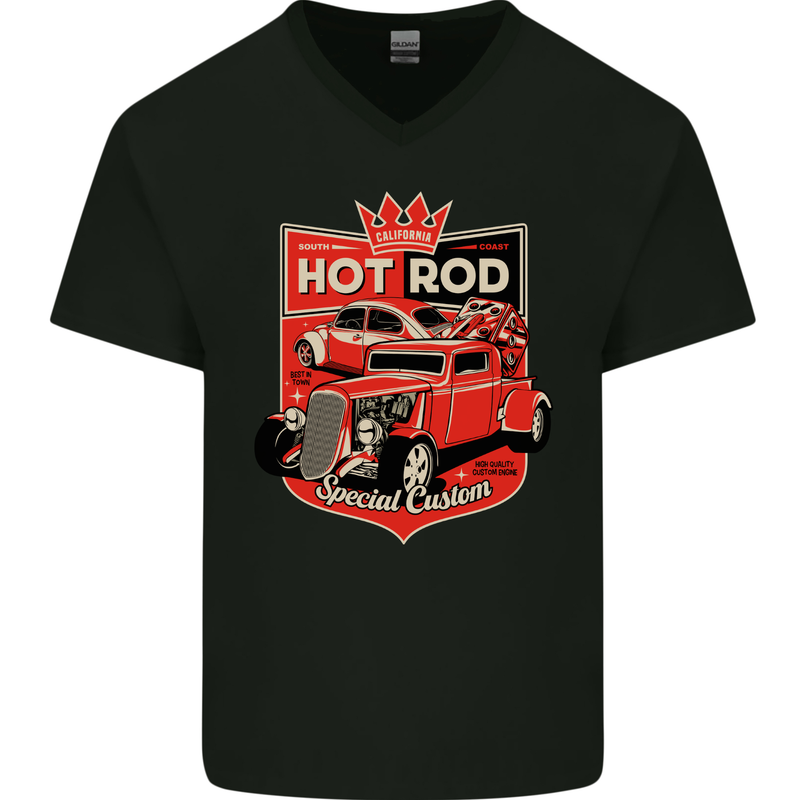 California Hot Rod Special Custom Mens V-Neck Cotton T-Shirt Black