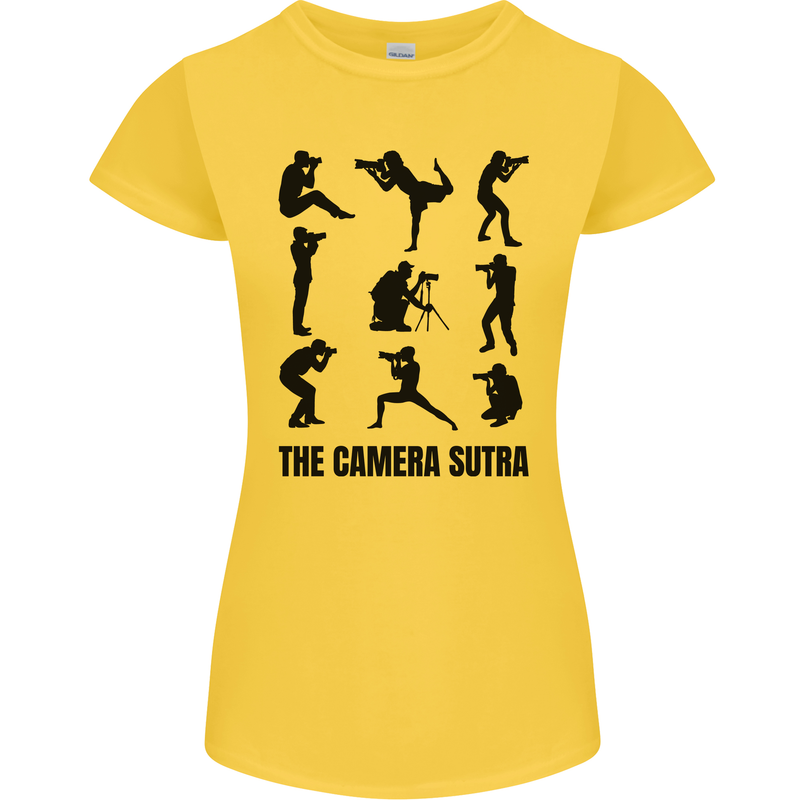 Camera Sutra Funny Photographer Photography Womens Petite Cut T-Shirt Yellow