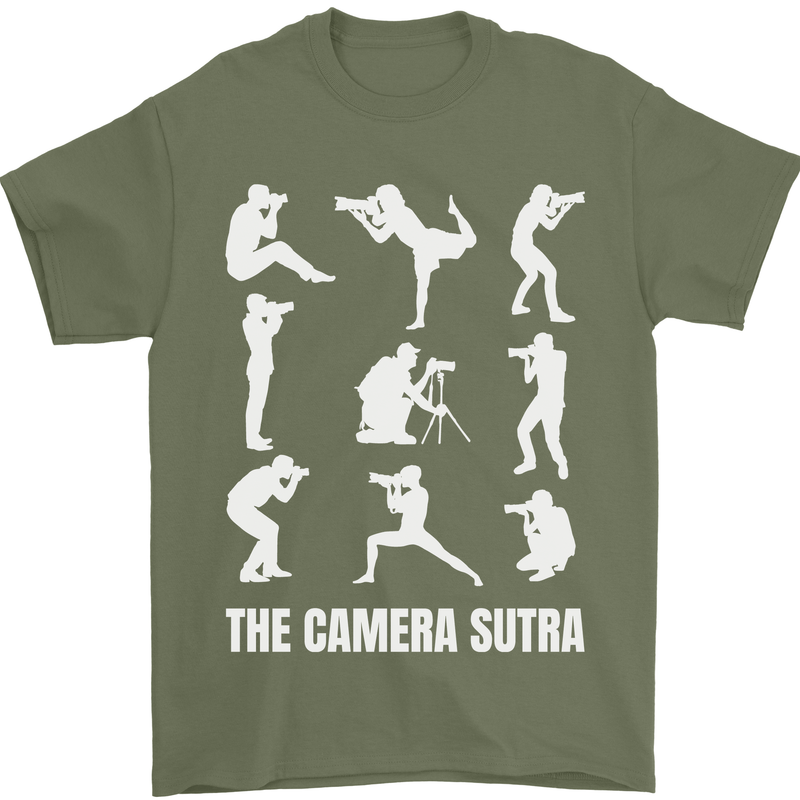 Camera Sutra Funny Photography Photographer Mens T-Shirt 100% Cotton Military Green