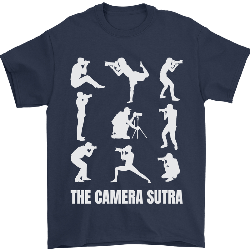 Camera Sutra Funny Photography Photographer Mens T-Shirt 100% Cotton Navy Blue