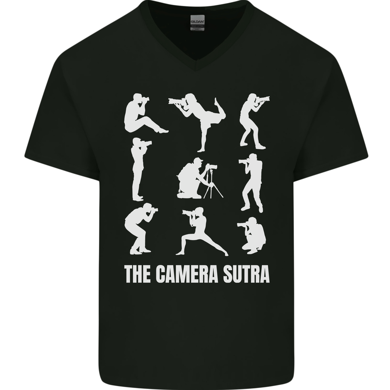 Camera Sutra Funny Photography Photographer Mens V-Neck Cotton T-Shirt Black
