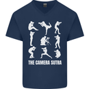 Camera Sutra Funny Photography Photographer Mens V-Neck Cotton T-Shirt Navy Blue