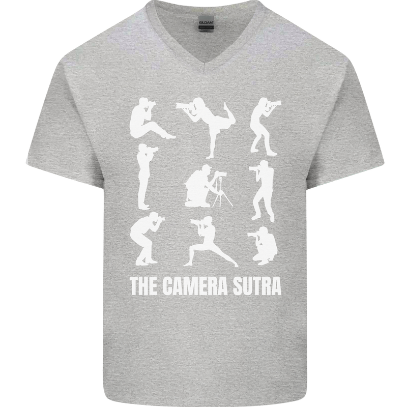 Camera Sutra Funny Photography Photographer Mens V-Neck Cotton T-Shirt Sports Grey