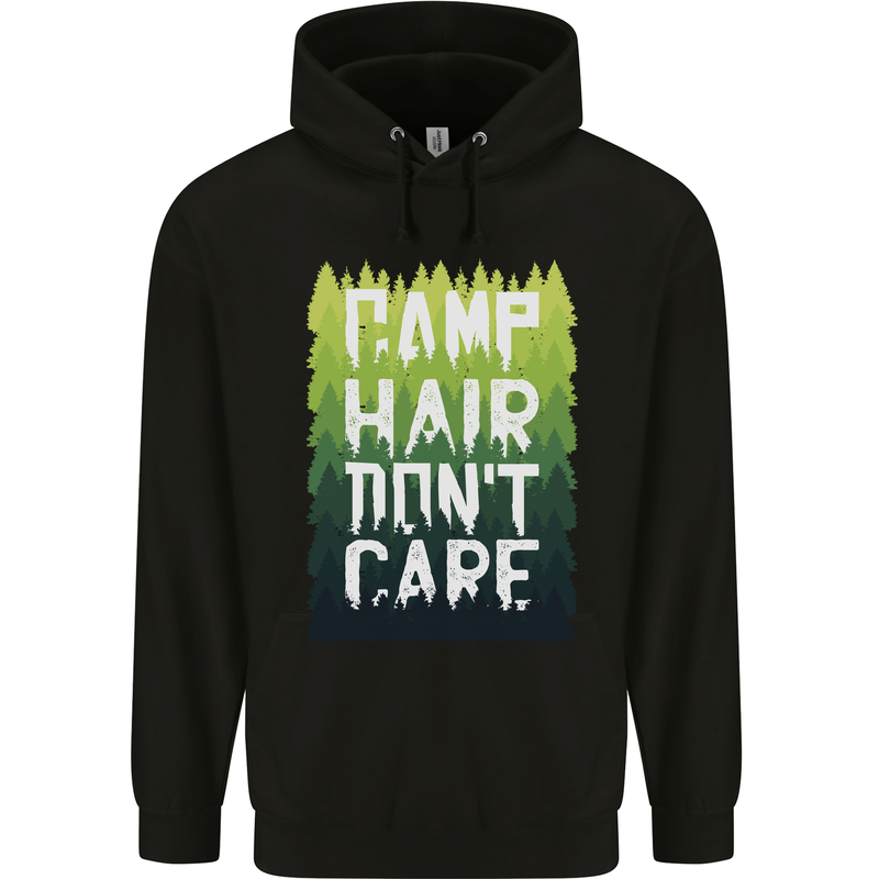 Camp Hair Dont Care Funny Camping Caravan Childrens Kids Hoodie Black