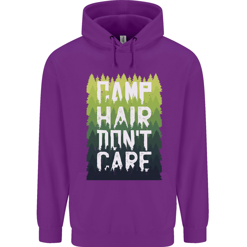 Camp Hair Dont Care Funny Camping Caravan Childrens Kids Hoodie Purple