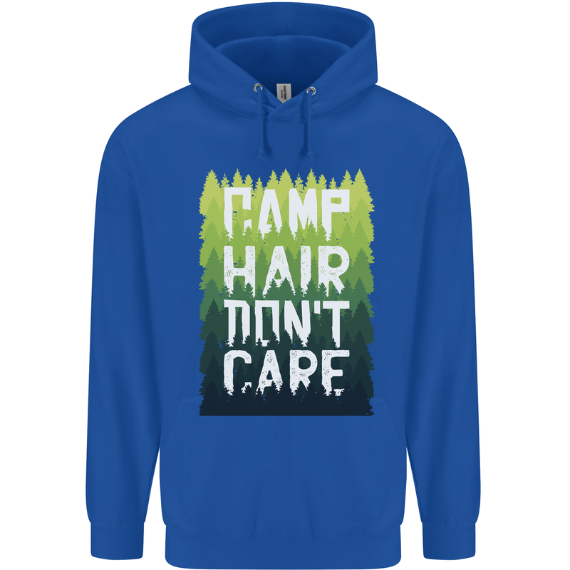 Camp Hair Dont Care Funny Camping Caravan Childrens Kids Hoodie Royal Blue