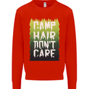 Camp Hair Dont Care Funny Camping Caravan Kids Sweatshirt Jumper Bright Red