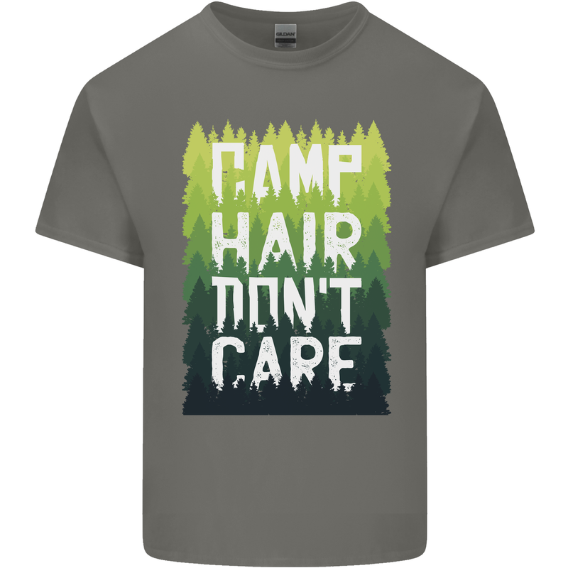 Camp Hair Dont Care Funny Camping Caravan Kids T-Shirt Childrens Charcoal
