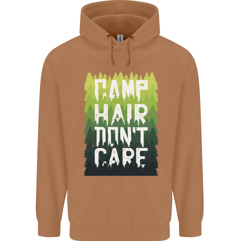 Camp Hair Dont Care Funny Camping Caravan Mens 80% Cotton Hoodie Caramel Latte