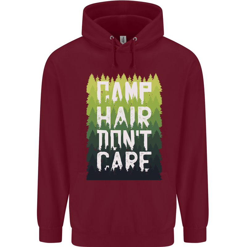 Camp Hair Dont Care Funny Camping Caravan Mens 80% Cotton Hoodie Maroon