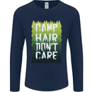 Camp Hair Dont Care Funny Camping Caravan Mens Long Sleeve T-Shirt Navy Blue