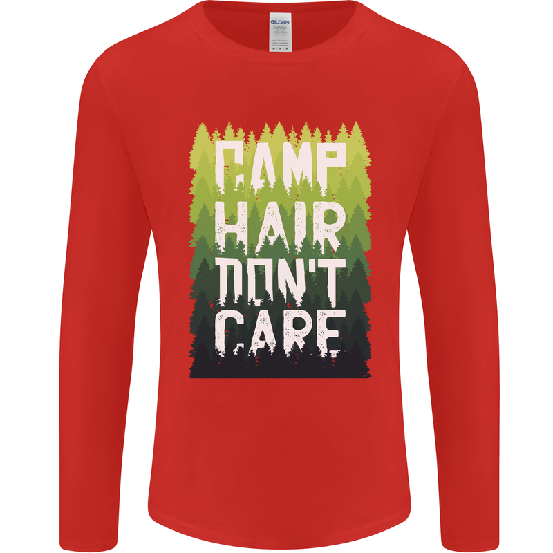 Camp Hair Dont Care Funny Camping Caravan Mens Long Sleeve T-Shirt Red
