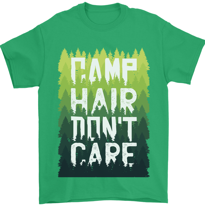Camp Hair Dont Care Funny Camping Caravan Mens T-Shirt 100% Cotton Irish Green