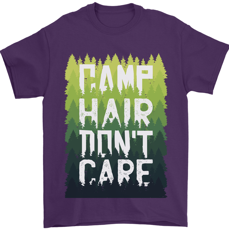 Camp Hair Dont Care Funny Camping Caravan Mens T-Shirt 100% Cotton Purple