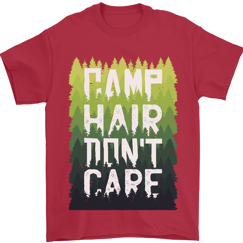 Camp Hair Dont Care Funny Camping Caravan Mens T-Shirt 100% Cotton Red