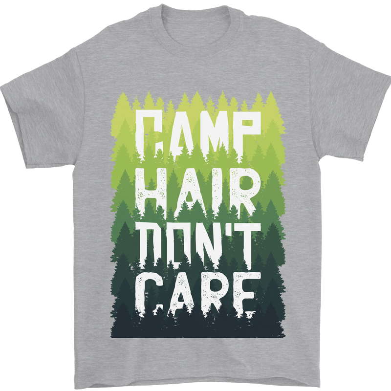 Camp Hair Dont Care Funny Camping Caravan Mens T-Shirt 100% Cotton Sports Grey