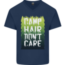 Camp Hair Dont Care Funny Camping Caravan Mens V-Neck Cotton T-Shirt Navy Blue