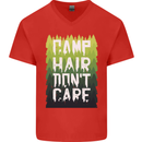 Camp Hair Dont Care Funny Camping Caravan Mens V-Neck Cotton T-Shirt Red