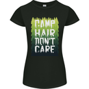 Camp Hair Dont Care Funny Camping Caravan Womens Petite Cut T-Shirt Black