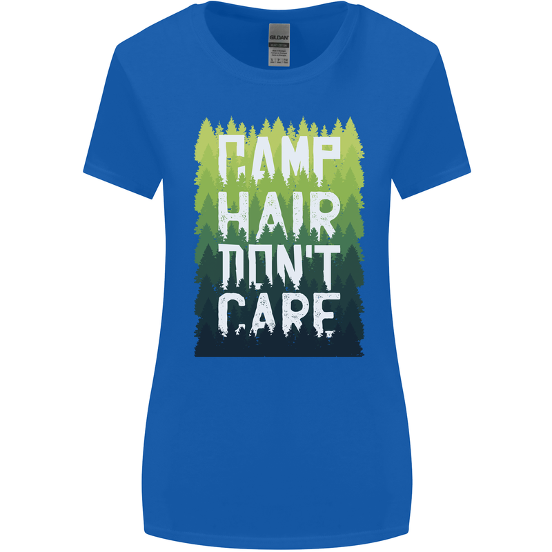 Camp Hair Dont Care Funny Camping Caravan Womens Wider Cut T-Shirt Royal Blue