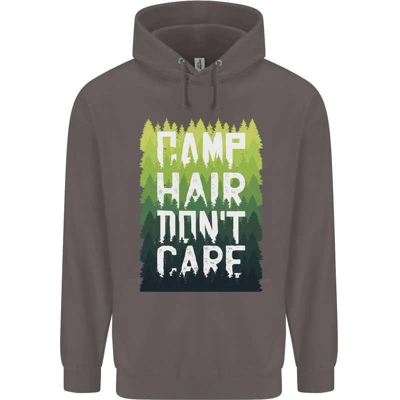 Camp Hair Dont Care Funny Caravan Camping Mens 80% Cotton Hoodie Charcoal