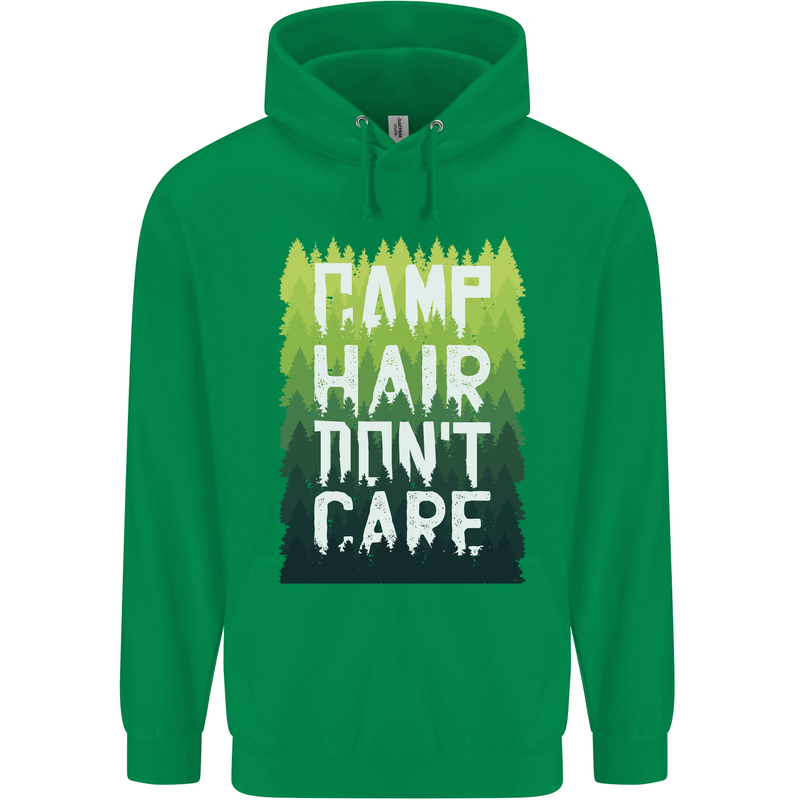 Camp Hair Dont Care Funny Caravan Camping Mens 80% Cotton Hoodie Irish Green