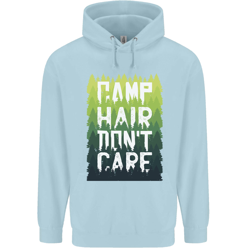 Camp Hair Dont Care Funny Caravan Camping Mens 80% Cotton Hoodie Light Blue