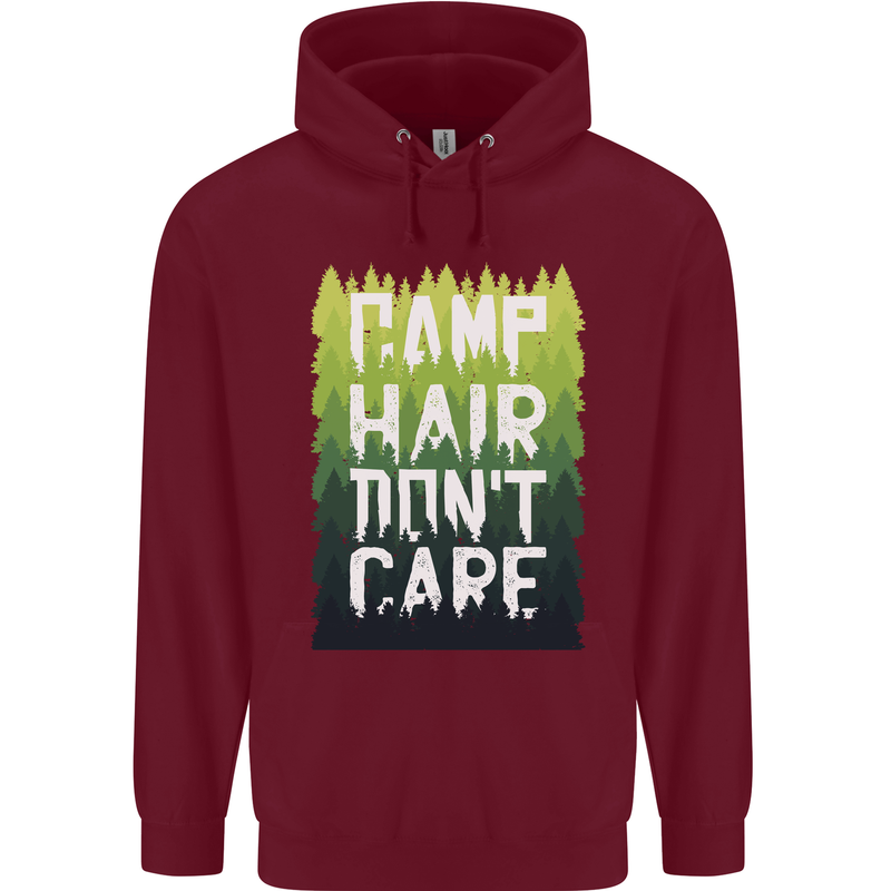 Camp Hair Dont Care Funny Caravan Camping Mens 80% Cotton Hoodie Maroon