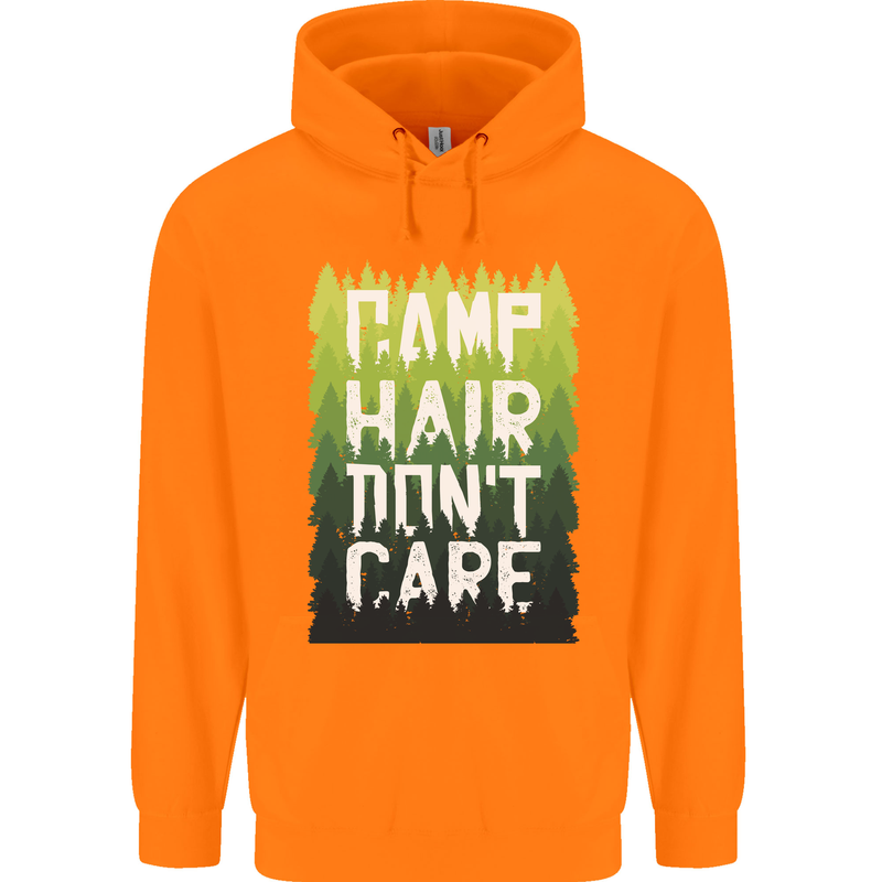 Camp Hair Dont Care Funny Caravan Camping Mens 80% Cotton Hoodie Orange