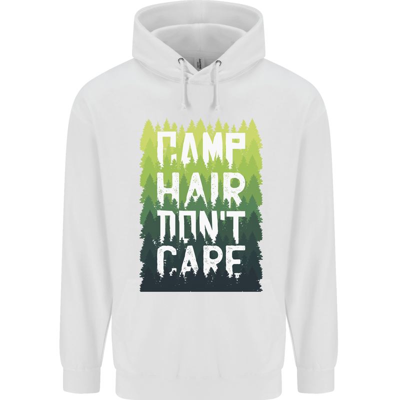 Camp Hair Dont Care Funny Caravan Camping Mens 80% Cotton Hoodie White