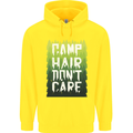 Camp Hair Dont Care Funny Caravan Camping Mens 80% Cotton Hoodie Yellow
