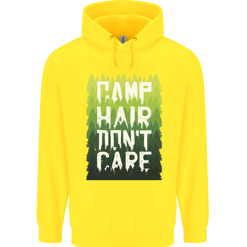 Camp Hair Dont Care Funny Caravan Camping Mens 80% Cotton Hoodie Yellow