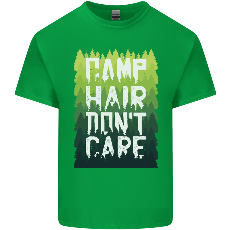 Camp Hair Dont Care Funny Caravan Camping Mens Cotton T-Shirt Tee Top Irish Green