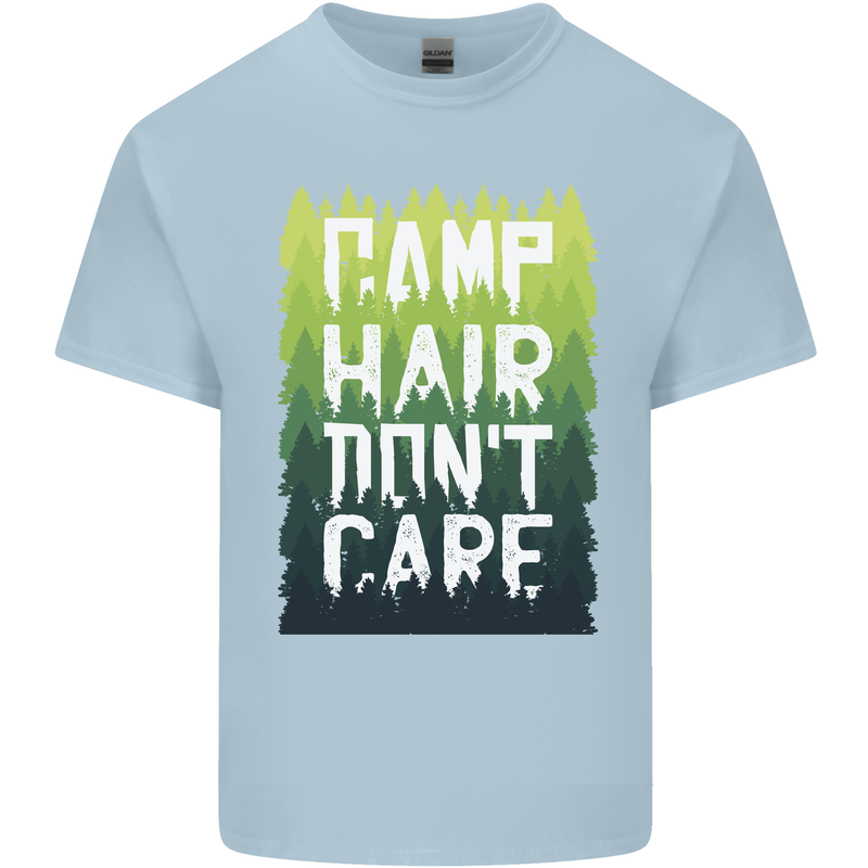 Camp Hair Dont Care Funny Caravan Camping Mens Cotton T-Shirt Tee Top Light Blue