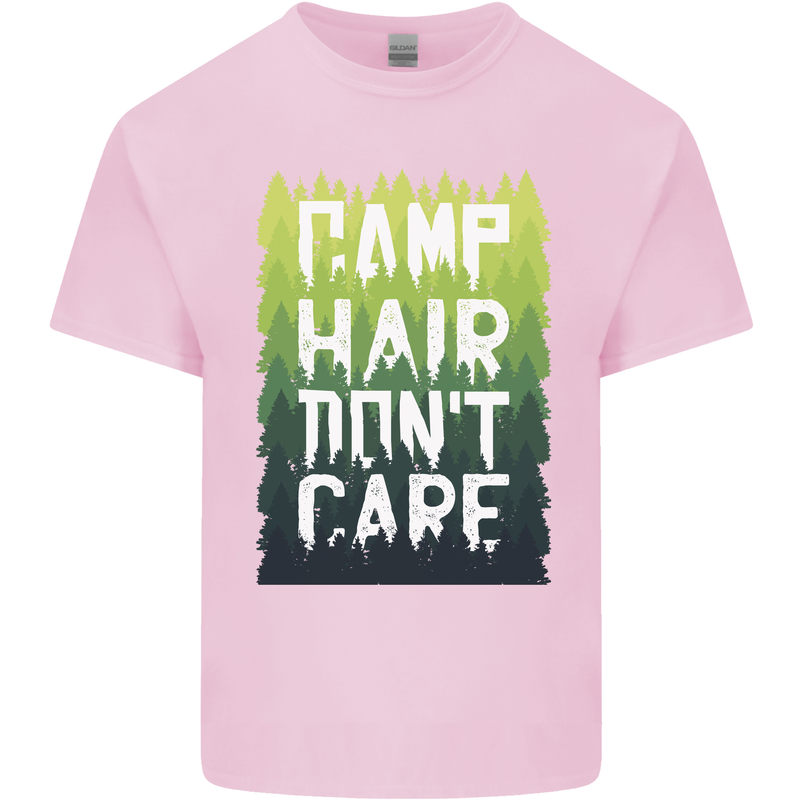 Camp Hair Dont Care Funny Caravan Camping Mens Cotton T-Shirt Tee Top Light Pink