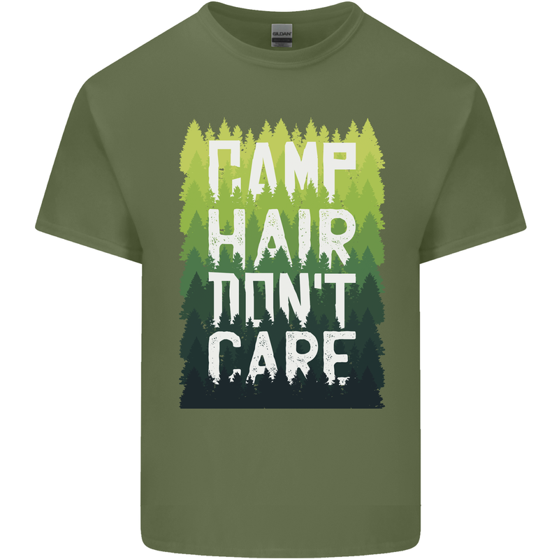Camp Hair Dont Care Funny Caravan Camping Mens Cotton T-Shirt Tee Top Military Green