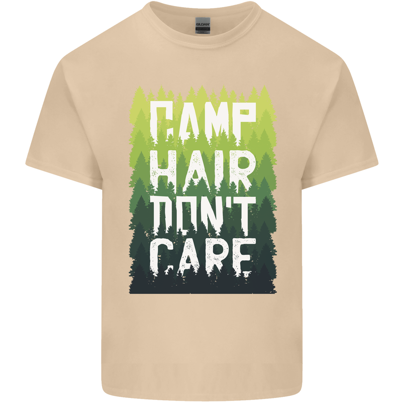 Camp Hair Dont Care Funny Caravan Camping Mens Cotton T-Shirt Tee Top Sand