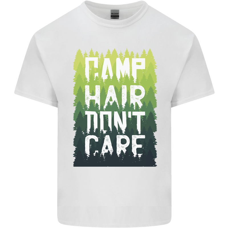 Camp Hair Dont Care Funny Caravan Camping Mens Cotton T-Shirt Tee Top White