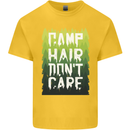 Camp Hair Dont Care Funny Caravan Camping Mens Cotton T-Shirt Tee Top Yellow